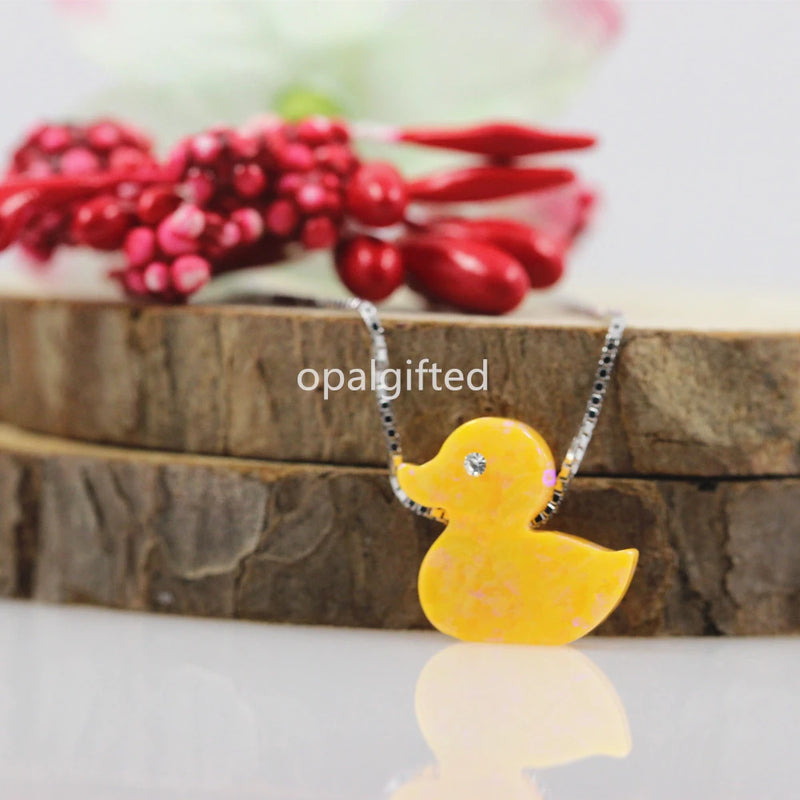 13*12mm Yellow Duck Opal Necklace with CZ Eye in 925 Silver Chain