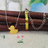13*12mm Yellow Duck Opal Necklace with CZ Eye in 925 Silver Chain