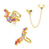 Colorful Crystal Ear Cuff Clip Earrings Leaves U-shaped Ear Clips