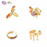 Colorful Crystal Ear Cuff Clip Earrings Leaves U-shaped Ear Clips