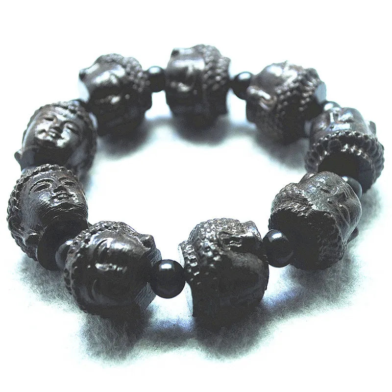 Men's Buddha Head Wooden Bracelet 20X17MM Elastic Wire Party Wear