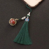 Four Leaf Locket Pendant Tassel Memorial Keychain Bag Pendant Decor