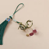 Four Leaf Locket Pendant Tassel Memorial Keychain Bag Pendant Decor
