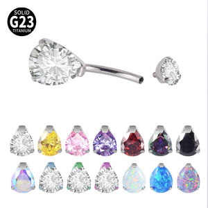 Solid Titanium Belly Button Ring Double Opal&Zircon 14G Navel Piercing