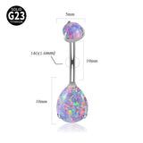 Solid Titanium Belly Button Ring Double Opal&Zircon 14G Navel Piercing