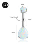 Solid Titanium Belly Button Ring Double Opal&Zircon 14G Navel Piercing