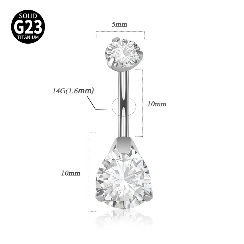 Solid Titanium Belly Button Ring Double Opal&Zircon 14G Navel Piercing