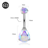 Solid Titanium Belly Button Ring Double Opal&Zircon 14G Navel Piercing