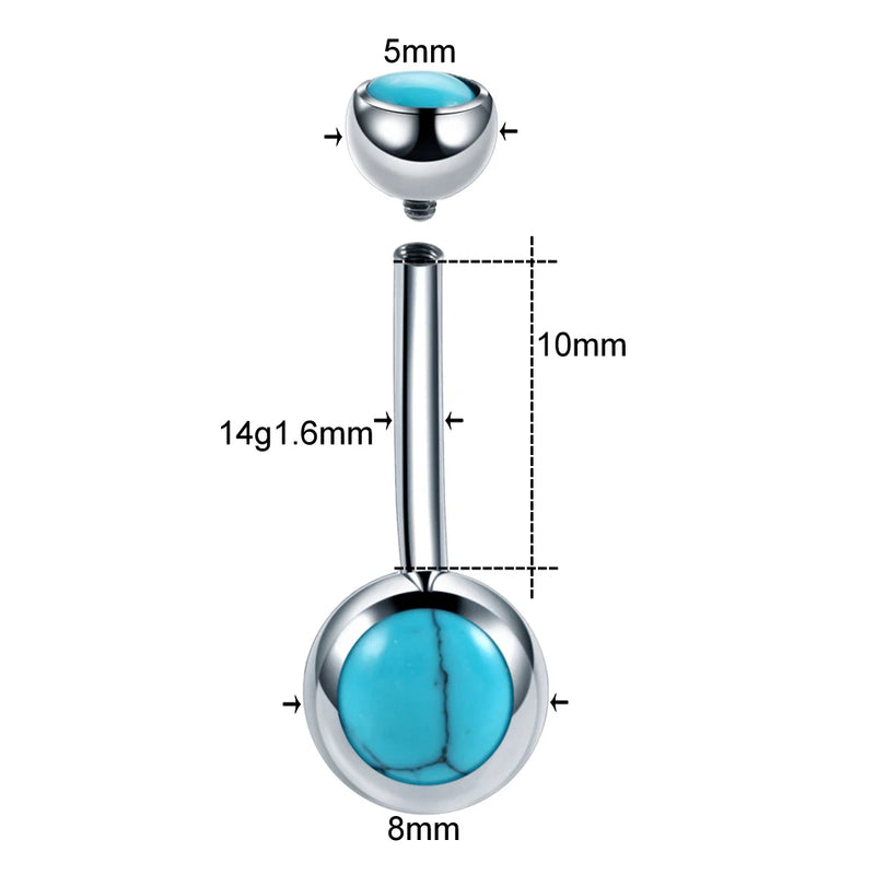 1PC G23 Titanium Crystal Gem Curved Barbell Belly Button Rings