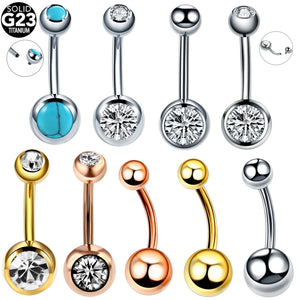 1PC G23 Titanium Crystal Gem Curved Barbell Belly Button Rings