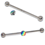 Titanium Industrial Barbell Opal Flower Gem Earring