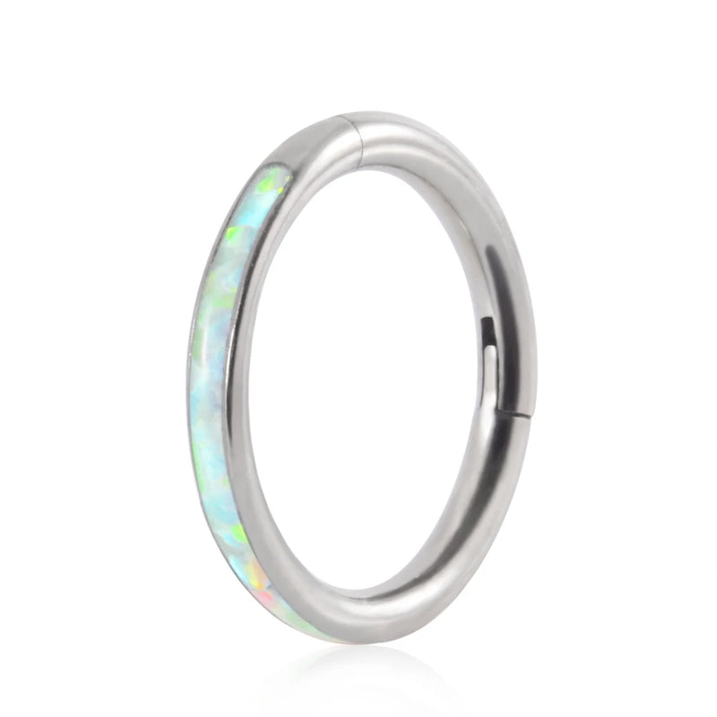 1PC G23 Titanium Opal Hinged Clicker Septum Nose Rings Hoop 16G