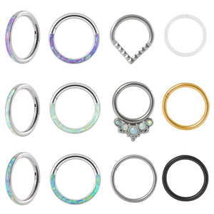 1PC G23 Titanium Opal Hinged Clicker Septum Nose Rings Hoop 16G