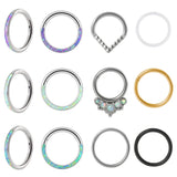 1PC G23 Titanium Opal Hinged Clicker Septum Nose Rings Hoop 16G