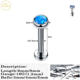 16G Titanium Opal Lip Nail Cartilage Nose Stud