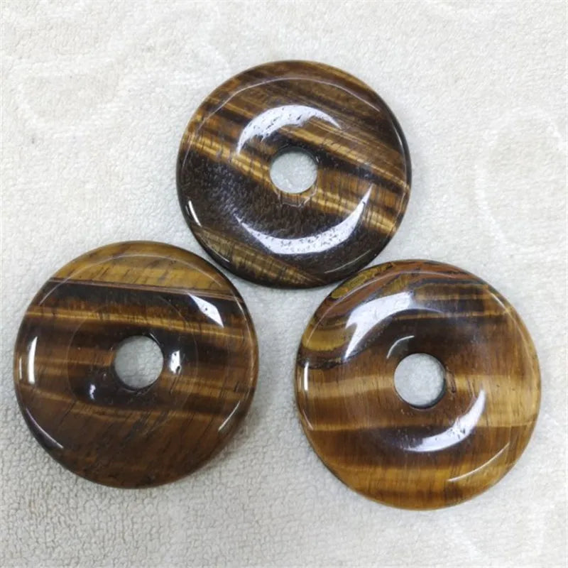Yellow Tiger Eye Gemstone Pendants Donuts Shape DIY Jewelry 25MM 30MM 40MM 50MM