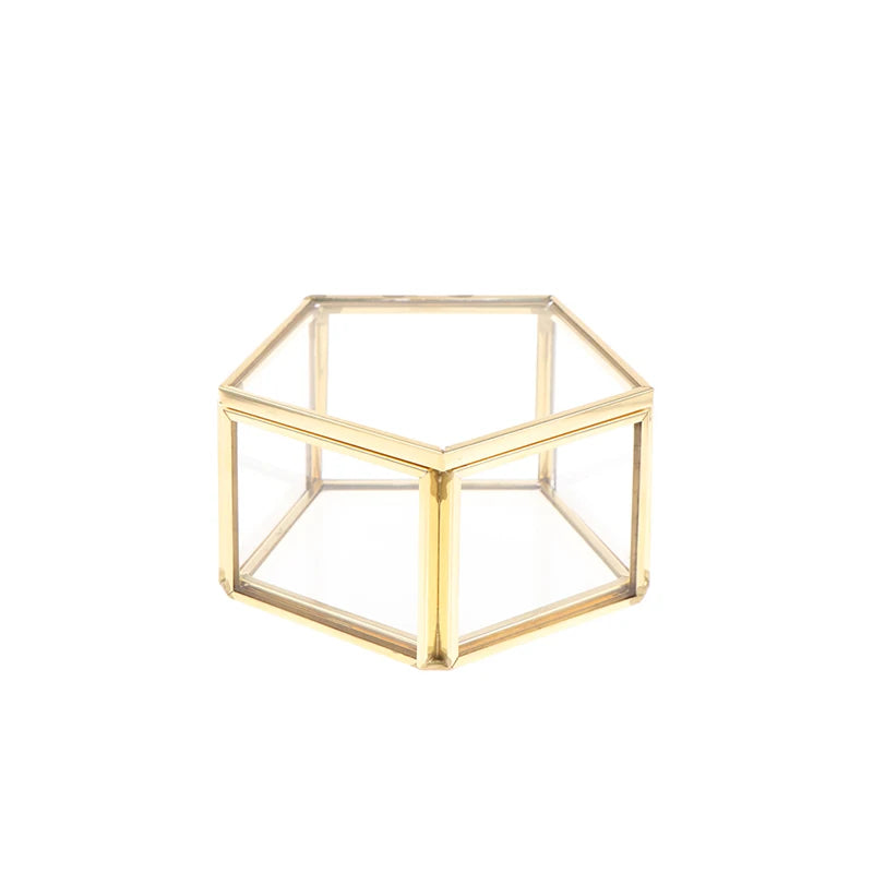 Geometrical Clear Glass Jewelry Box Ring Organizer Holder