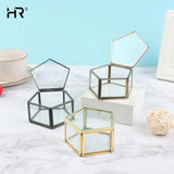 Geometrical Clear Glass Jewelry Box Ring Organizer Holder