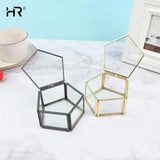 Geometrical Clear Glass Jewelry Box Ring Organizer Holder