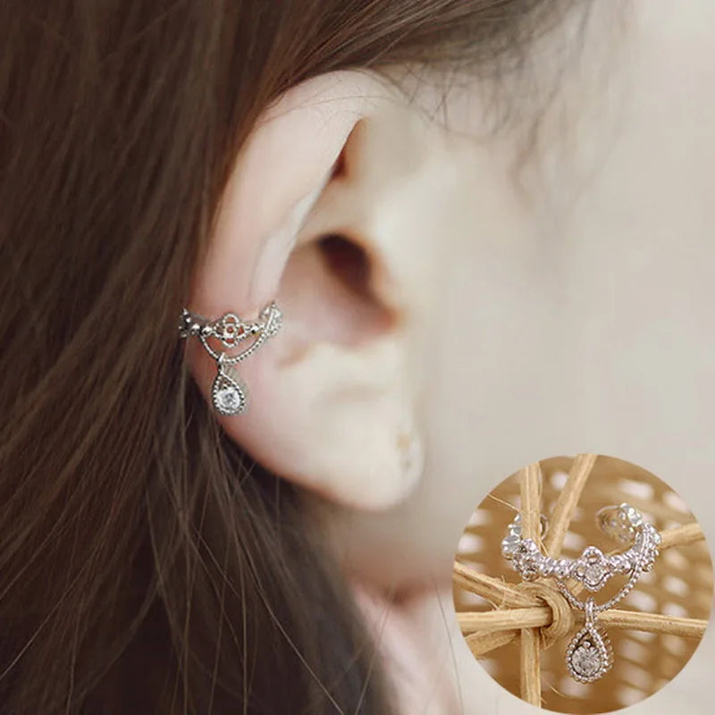 Silver Figure Shaped Ear Clip Climber Cuff Earrings