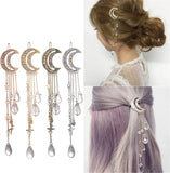 Moon Crystal Rhinestone Dangle Hair Clip Bridal Jewelry Gift