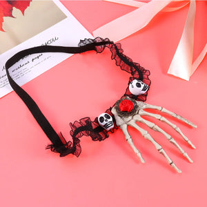 Head and Hand Bone Pendant Necklace for Halloween Costume