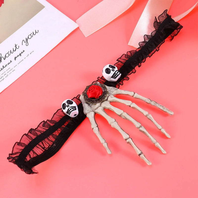 Head and Hand Bone Pendant Necklace for Halloween Costume