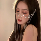 Crystal Tiara Rhinestone Headband Comb Hairwear Long Tassel Forehead Jewelry