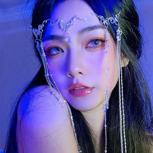 Crystal Tiara Rhinestone Headband Comb Hairwear Long Tassel Forehead Jewelry