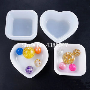 1PC Heart Square Plate Bowl UV Resin Jewelry Mold Silicone Handcraft Accessories