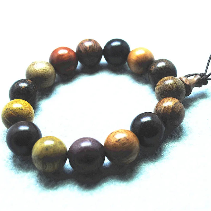 Men's Nature Wooden Bead Bracelets - Round Shape Multi Colors - 15MM Diameter