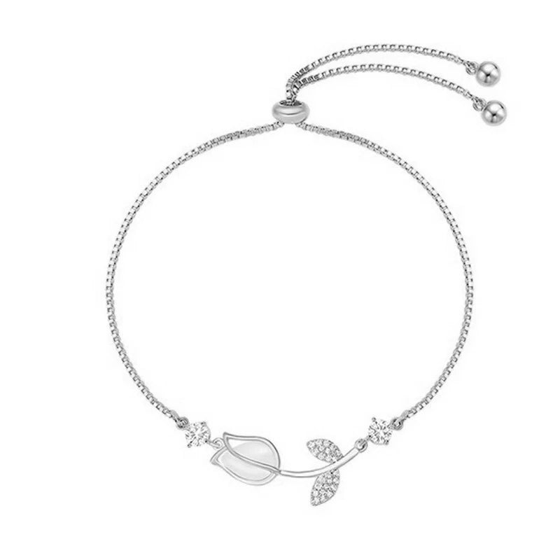 Zircon Tulip Flower Bracelet Opal Beads Adjustable Charm Jewelry