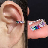 Flower Leaf Clip Earrings Rainbow Crystal Ear Cuff