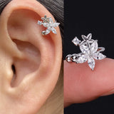 Flower Leaf Clip Earrings Rainbow Crystal Ear Cuff