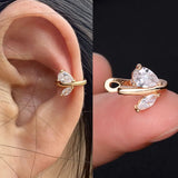 Flower Leaf Clip Earrings Rainbow Crystal Ear Cuff