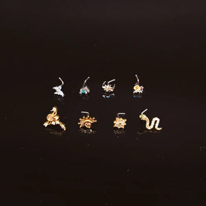 1PC L Shaped Stainless Steel Nose Studs Piercing Body Jewelry Colorful CZ Butter