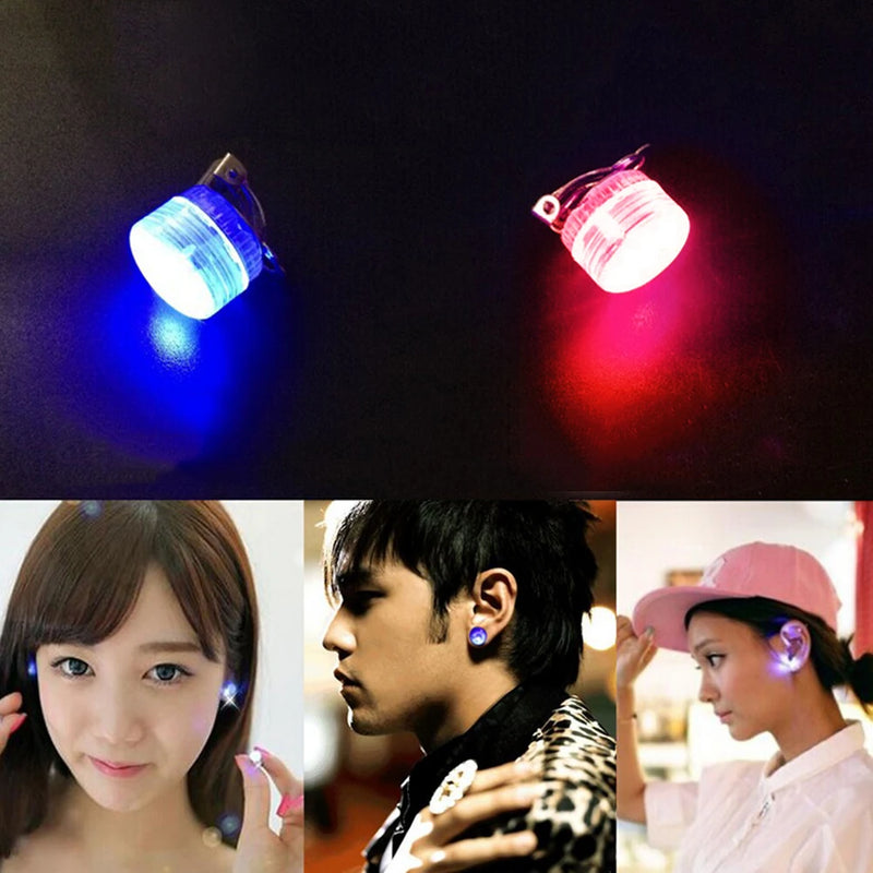 LED Flash Light Earrings Clip Bling Ear Studs Red