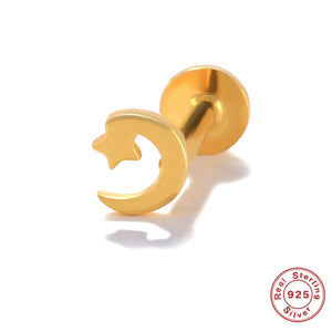 925 Silver Labret Tragus Earring Threaded Stud 18K Yellow Plated