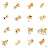 925 Silver Labret Tragus Earring Threaded Stud 18K Yellow Plated