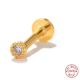 925 Silver Labret Tragus Earring Threaded Stud 18K Yellow Plated