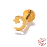 925 Silver Labret Tragus Earring Threaded Stud 18K Yellow Plated