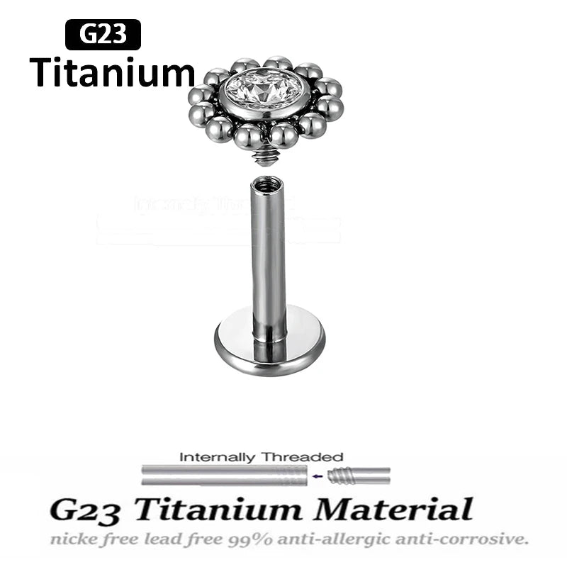 Titanium Labret Piercing Jewelry Zircon Ear Studs 16G 6/8/10mm Bar Piercing
