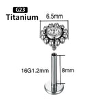 Titanium Labret Piercing Jewelry Zircon Ear Studs 16G 6/8/10mm Bar Piercing