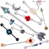 Long Barbell Industrial Piercing Crystal Ear Cartilage Stud Earring 14G