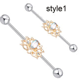 Long Barbell Industrial Piercing Crystal Ear Cartilage Stud Earring 14G