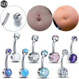 Titanium CZ & Opal Belly Button Ring Navel Earring