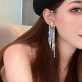 Long Tassel Crystal Zircon Non Piercing Ear Cuff Earrings