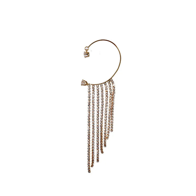 Long Tassel Crystal Zircon Non Piercing Ear Cuff Earrings