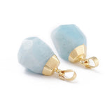 Natural Aquamarine Pendant Teardrop Golden Faceted Brass Bails Jewelry Making