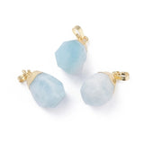 Natural Aquamarine Pendant Teardrop Golden Faceted Brass Bails Jewelry Making